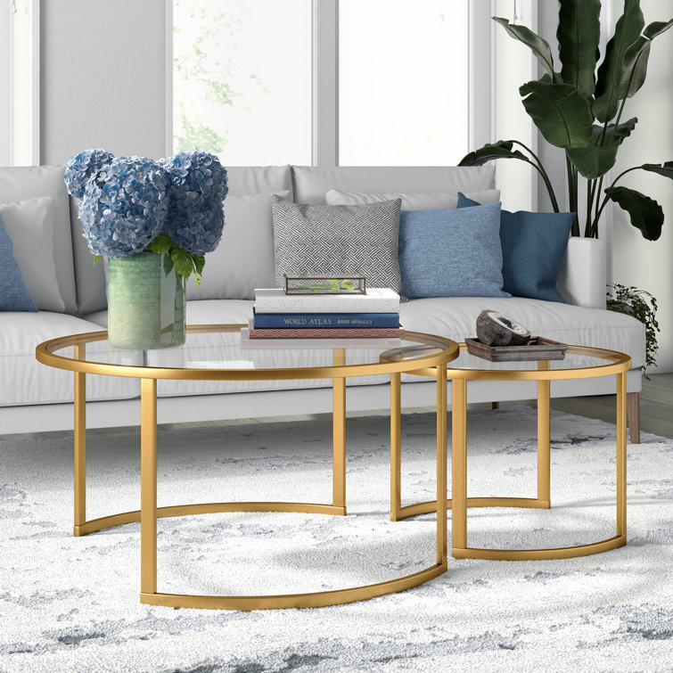 Elysian Brass & Glass 36" Round Nested Coffee Table Set