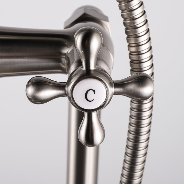 Nickel Freestanding Tub Filler Faucet with Hand Shower