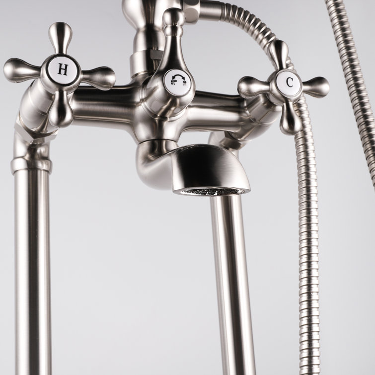 Nickel Freestanding Tub Filler Faucet with Hand Shower