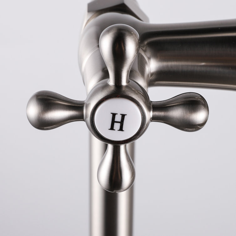Nickel Freestanding Tub Filler Faucet with Hand Shower