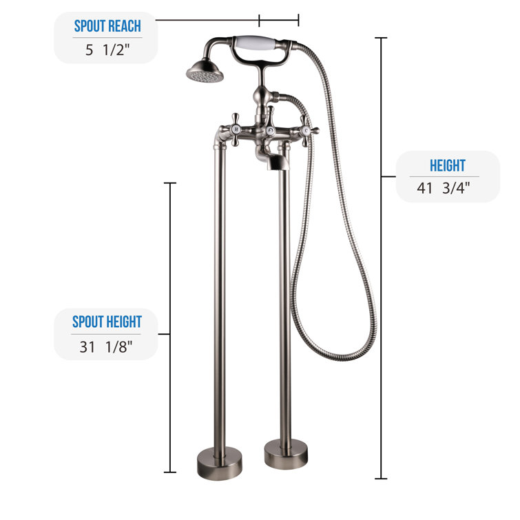 Nickel Freestanding Tub Filler Faucet with Hand Shower