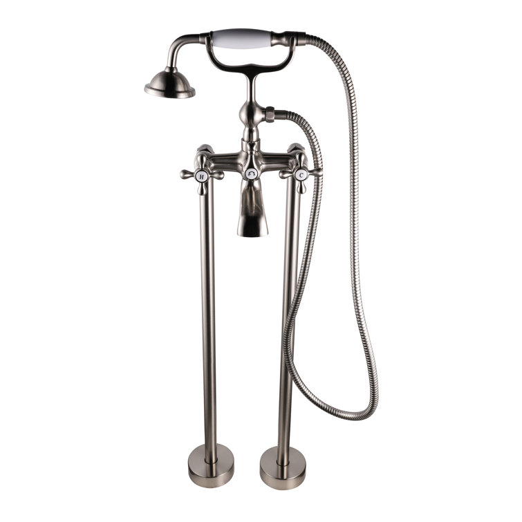 Nickel Freestanding Tub Filler Faucet with Hand Shower