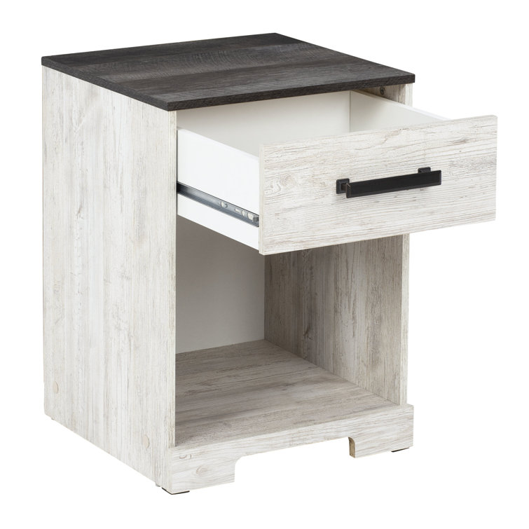 Gray and White 1-Drawer Nightstand with Open Cubby