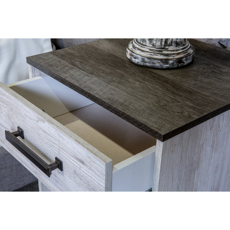 Gray and White 1-Drawer Nightstand with Open Cubby