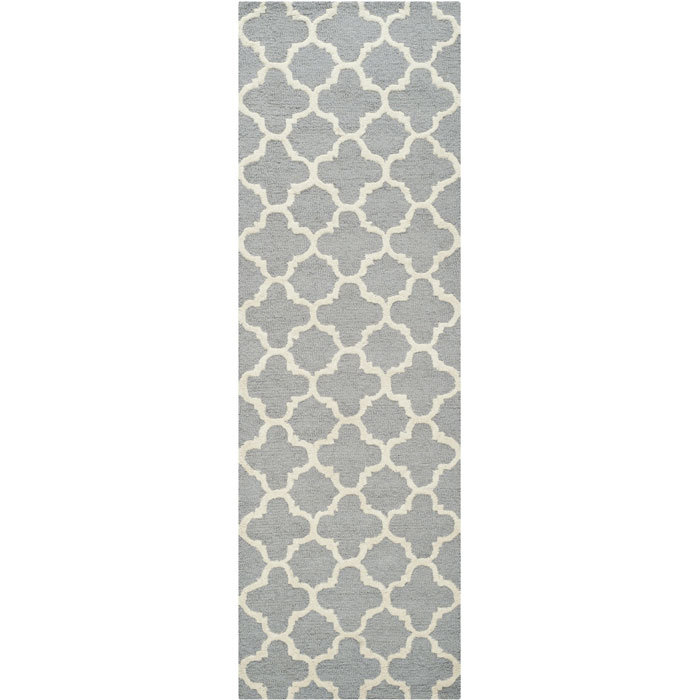 Silver/Ivory Geometric Hand-Tufted Wool Area Rug 30" x 7"