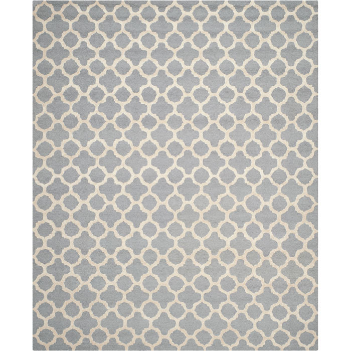 Silver/Ivory Geometric Hand-Tufted Wool Area Rug 30" x 7"