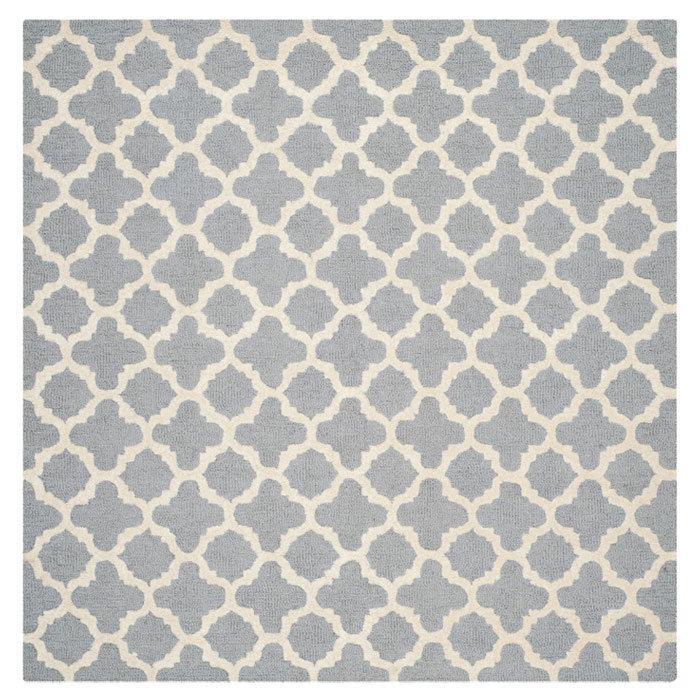 Silver/Ivory Geometric Hand-Tufted Wool Area Rug 30" x 7"