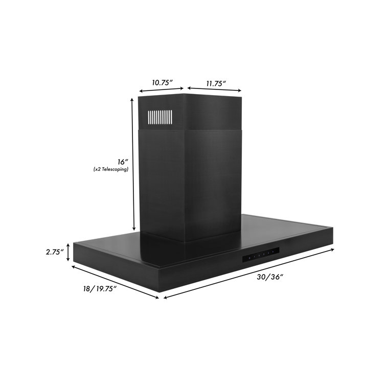 36" Black Stainless Steel Convertible Wall Mount Range Hood