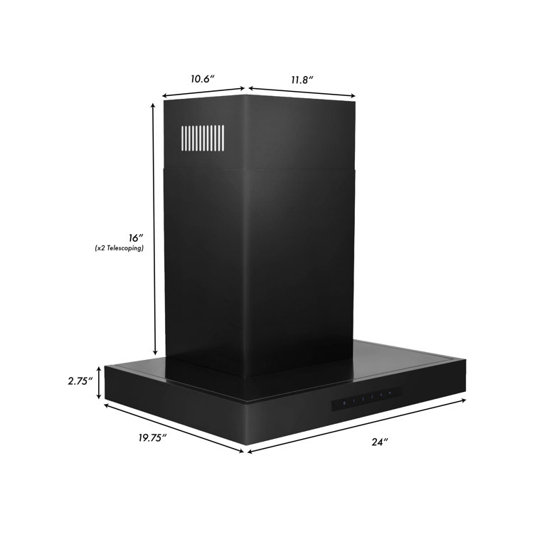 24" Black Stainless Steel Convertible Wall Mount Range Hood