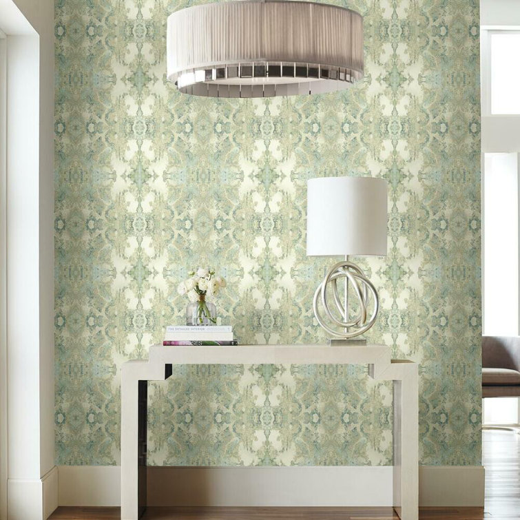 Spa Blue and Green Grasscloth Peel and Stick Wallpaper