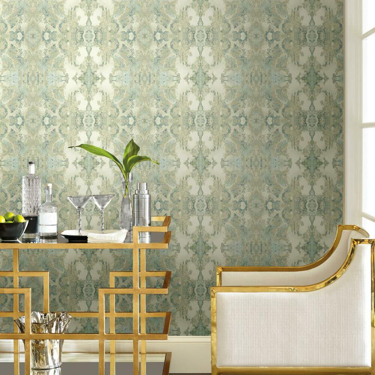 Spa Blue and Green Grasscloth Peel and Stick Wallpaper