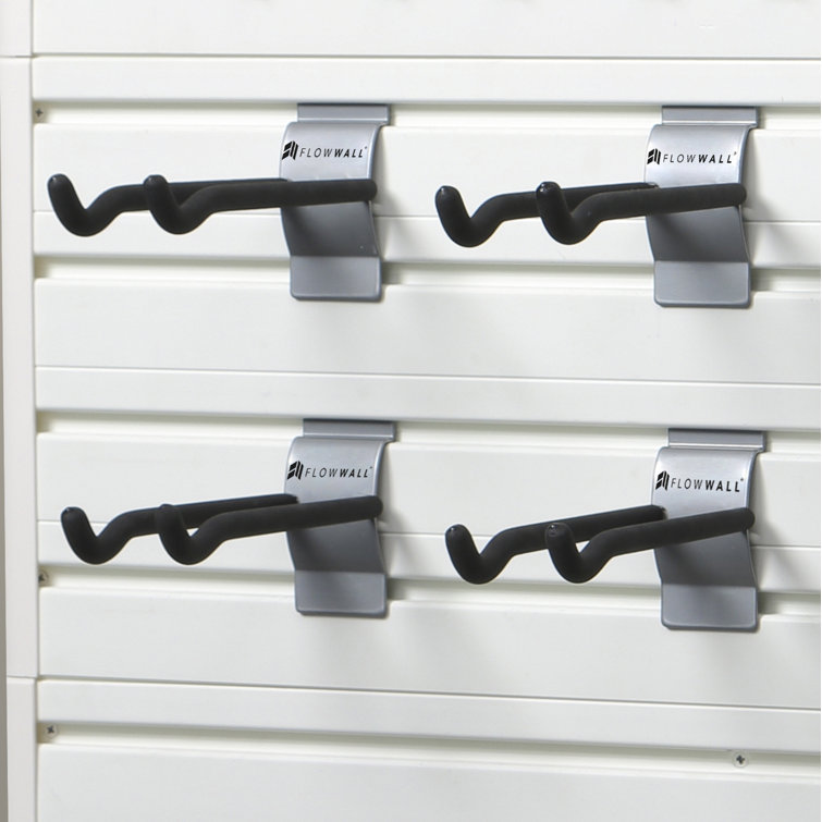 Flow Wall Black and Gray Powder Coated Steel Slatwall Hooks