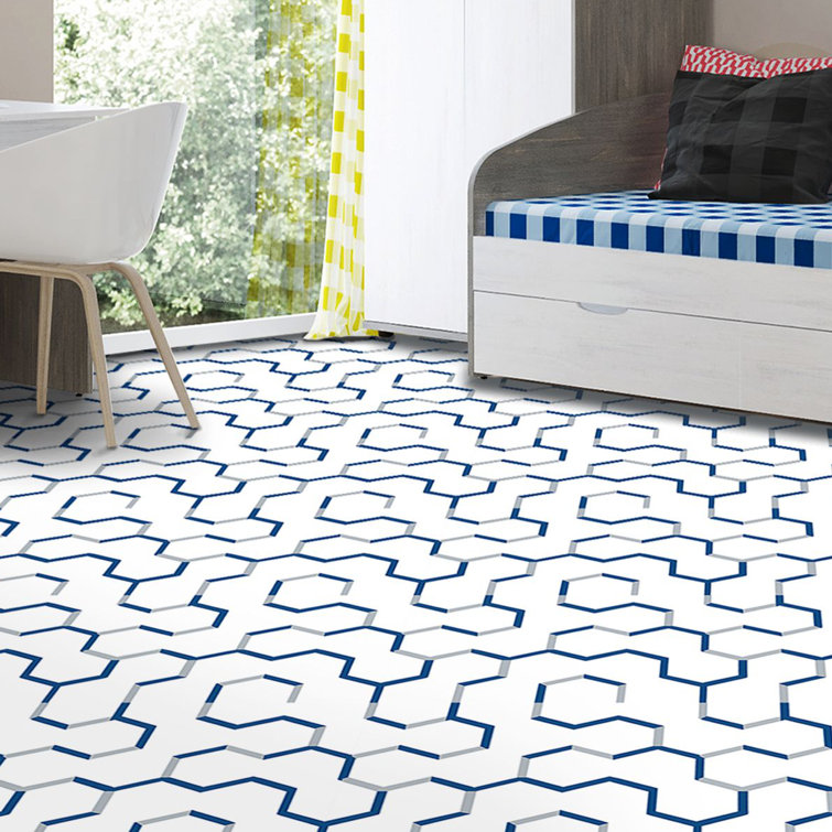 Navy and White Geometric Self-Adhesive Vinyl Floor Tiles