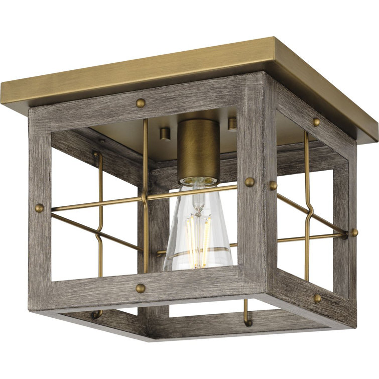 Hedgerow Distressed Brass and Oak Flush Mount Light