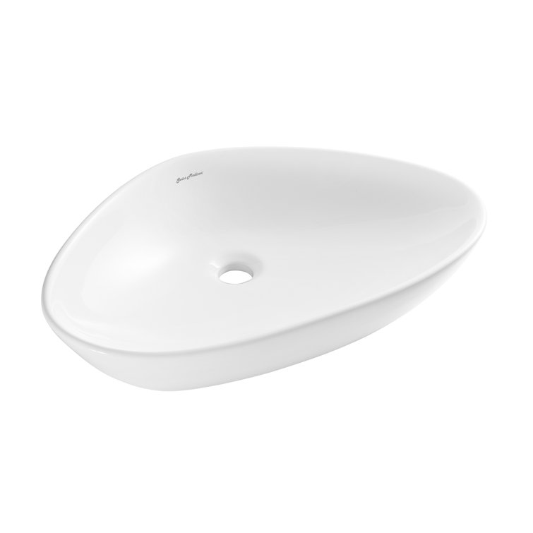 White Ceramic Above-Counter Vessel Sink, 23"