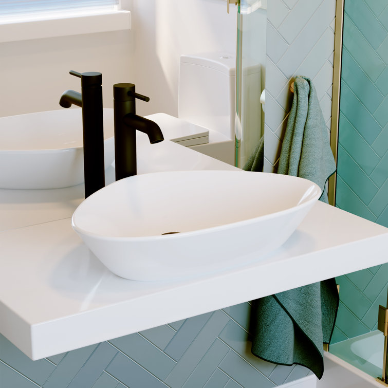 White Ceramic Above-Counter Vessel Sink, 23"
