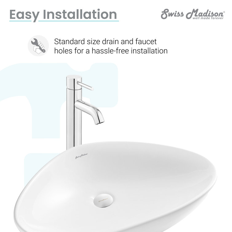 White Ceramic Above-Counter Vessel Sink, 23"