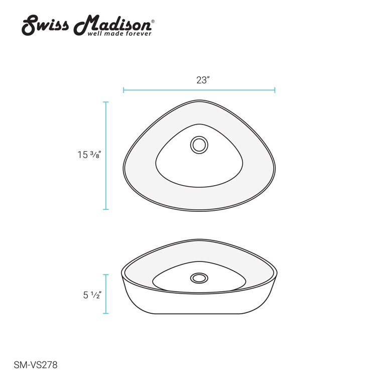 White Ceramic Above-Counter Vessel Sink, 23"