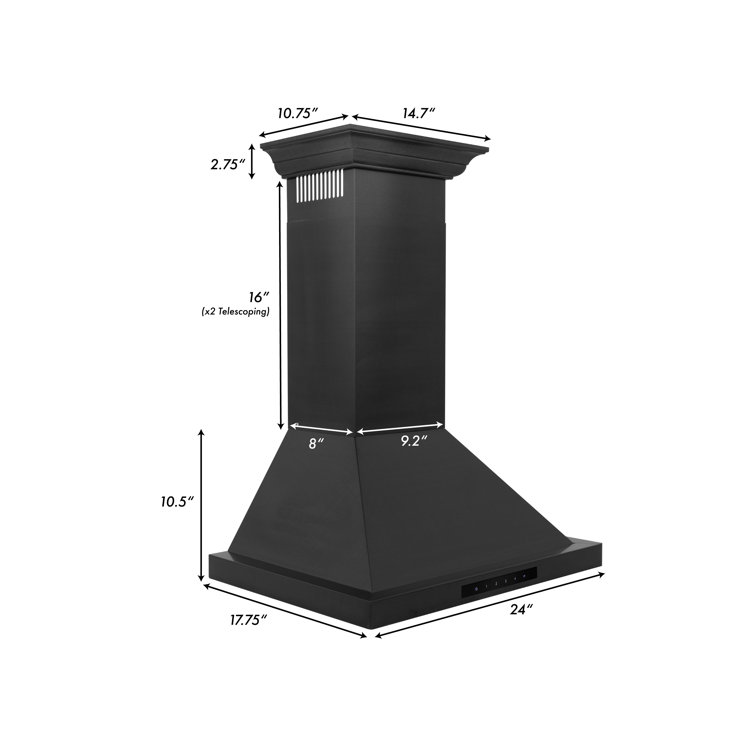 24" Black Stainless Steel Convertible Wall Mount Range Hood