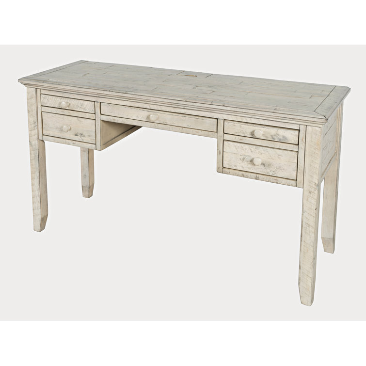 Scrimshaw Coastal Cream & Brown Home Office Desk with Charging Station