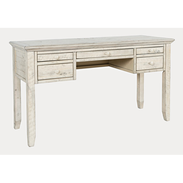 Scrimshaw Coastal Cream & Brown Home Office Desk with Charging Station