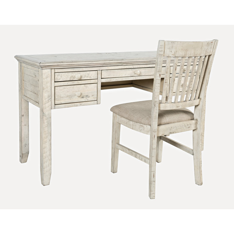 Scrimshaw Coastal Cream & Brown Home Office Desk with Charging Station