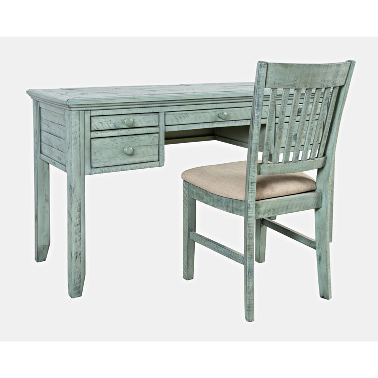 Surfside Blue Coastal Wood Desk with USB Ports