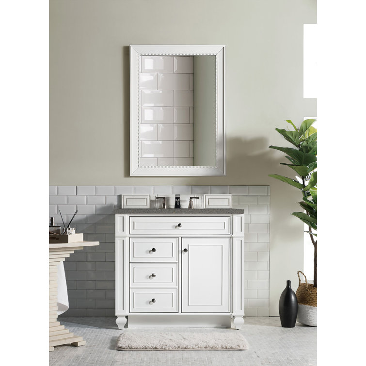 Bright White Plywood Single Vanity with Carrara Marble Top