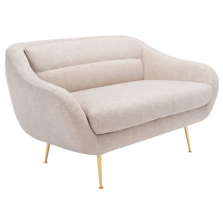 Belladonna Mid-Century Chic Oatmeal Linen Loveseat with Gold Legs