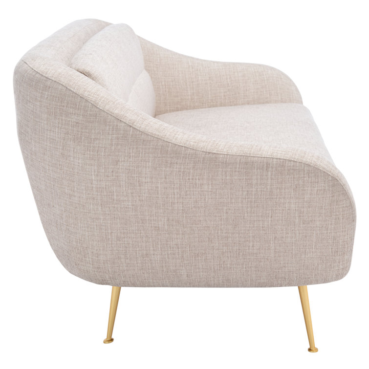 Belladonna Mid-Century Chic Oatmeal Linen Loveseat with Gold Legs