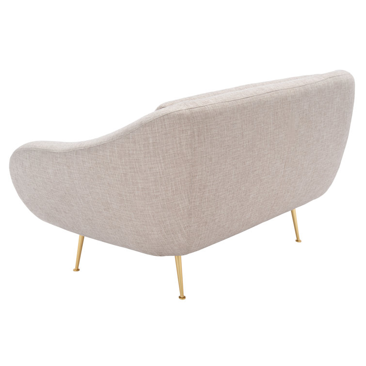 Belladonna Mid-Century Chic Oatmeal Linen Loveseat with Gold Legs