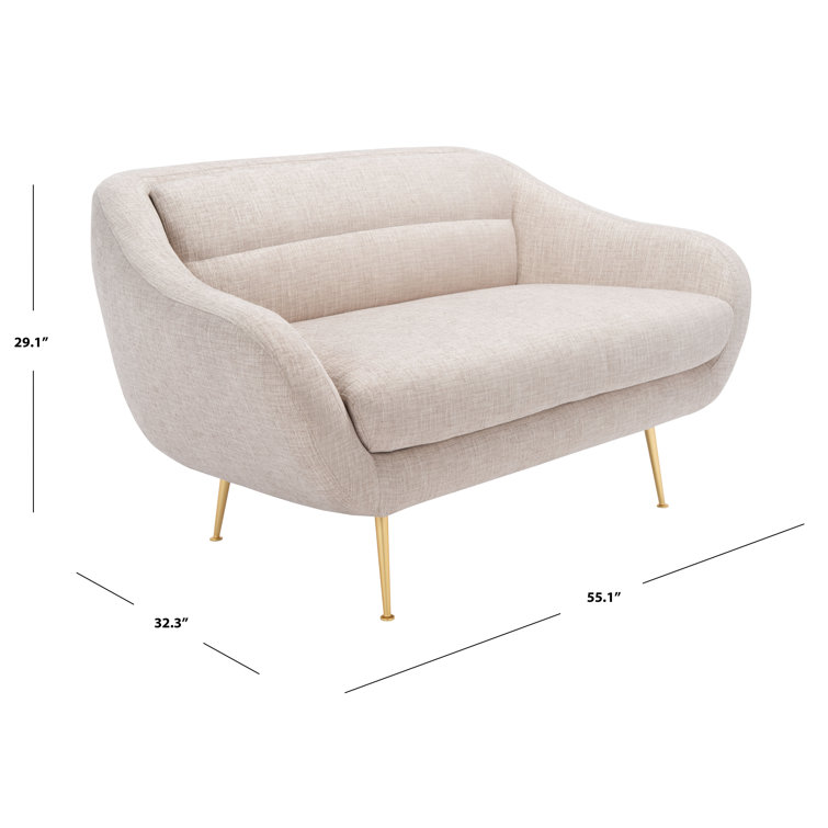 Belladonna Mid-Century Chic Oatmeal Linen Loveseat with Gold Legs
