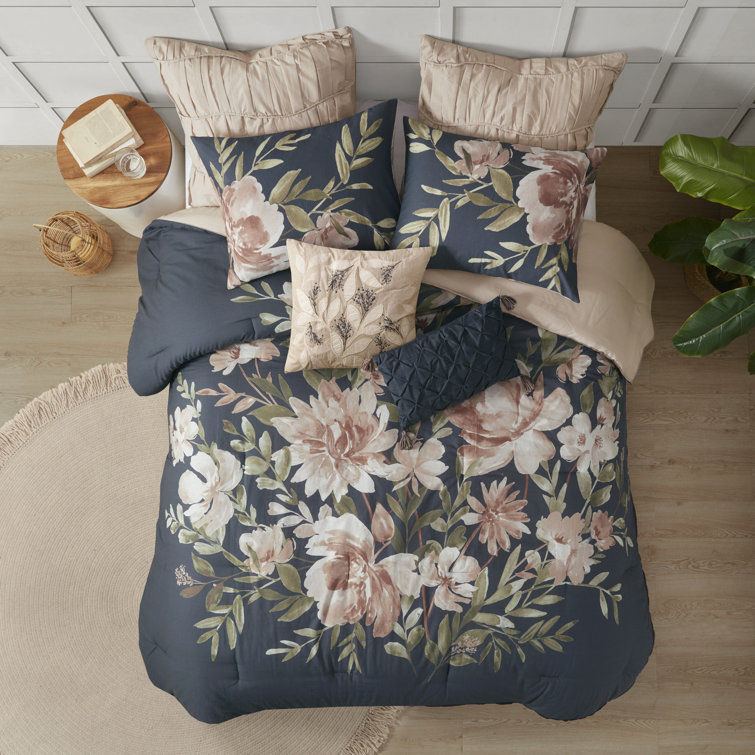 California King Blush Floral Cotton 8-Piece Comforter Set