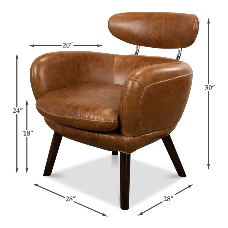 Sinclair 28'' Brown Leather Barrel Wood Armchair