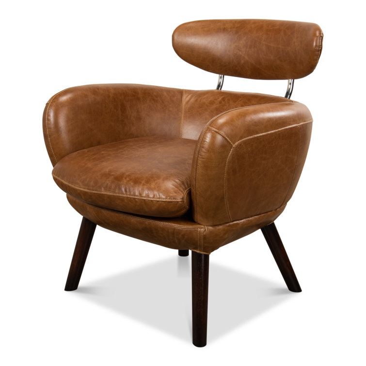 Sinclair 28'' Brown Leather Barrel Wood Armchair