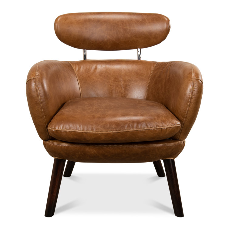 Sinclair 28'' Brown Leather Barrel Wood Armchair