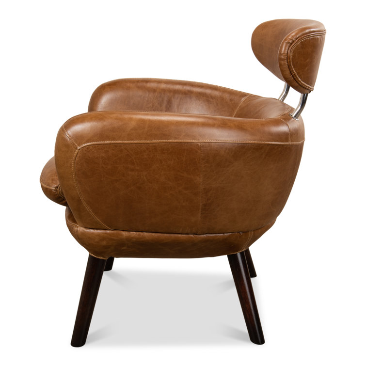 Sinclair 28'' Brown Leather Barrel Wood Armchair