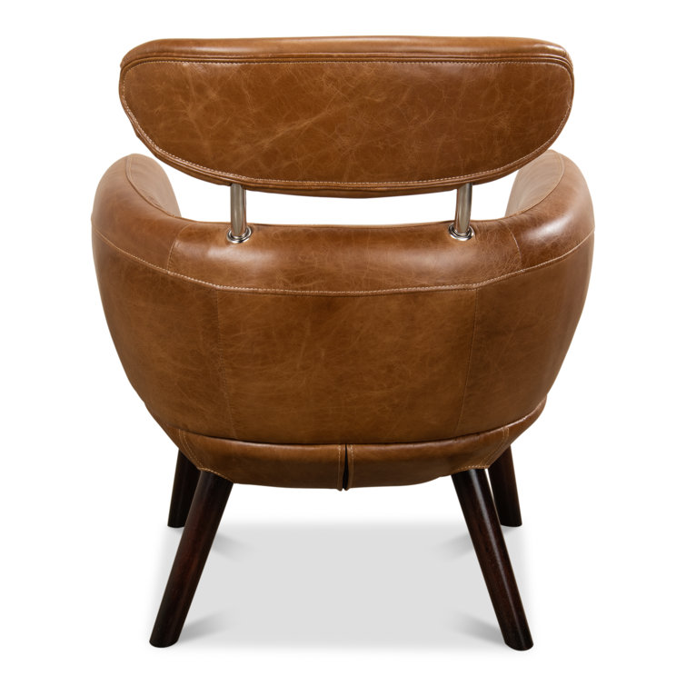 Sinclair 28'' Brown Leather Barrel Wood Armchair