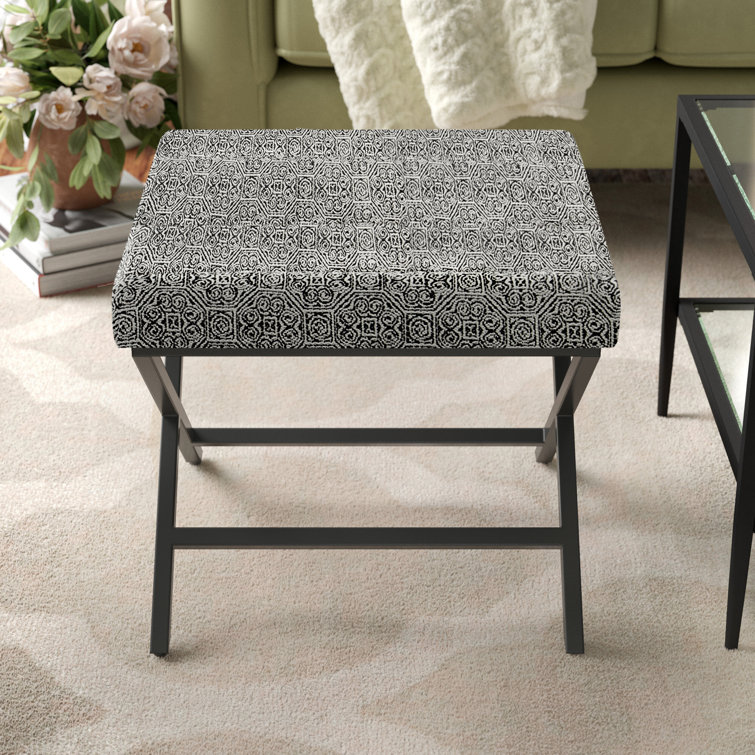Global Print Cushioned Metal X-Base Footstool in Black