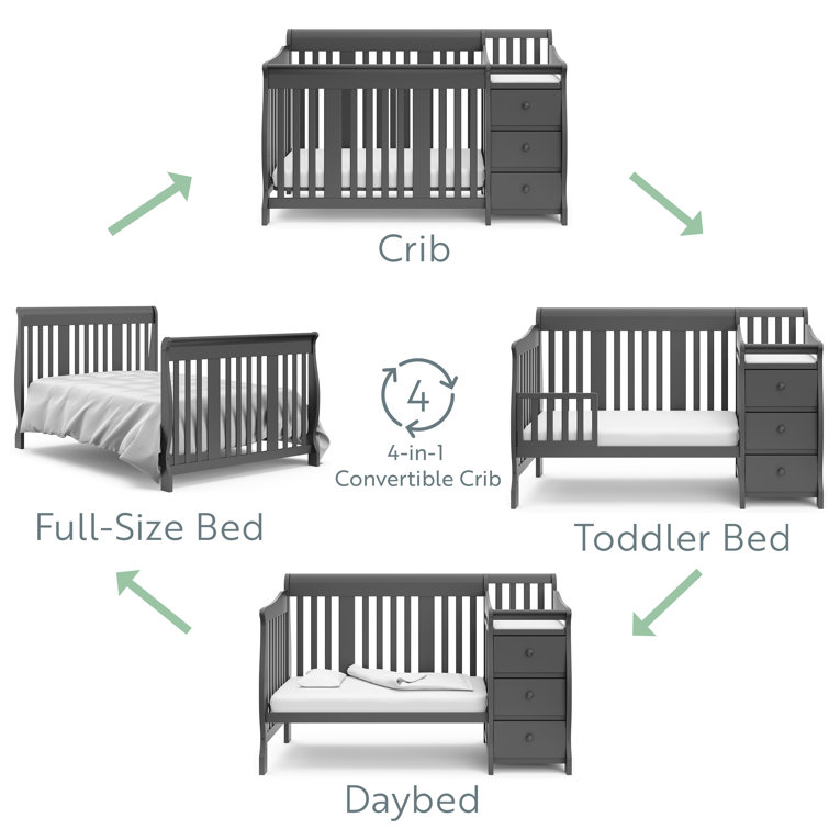 Gray 5-in-1 Convertible Crib and Changer with Storage