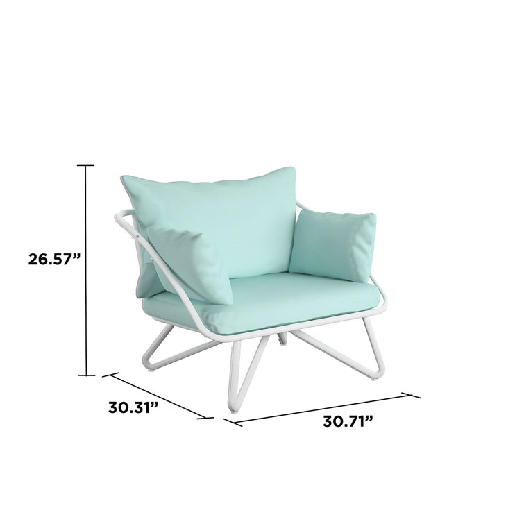 Teddi Aqua Haze Midcentury Modern Outdoor Lounge Chair Pair with Cushions