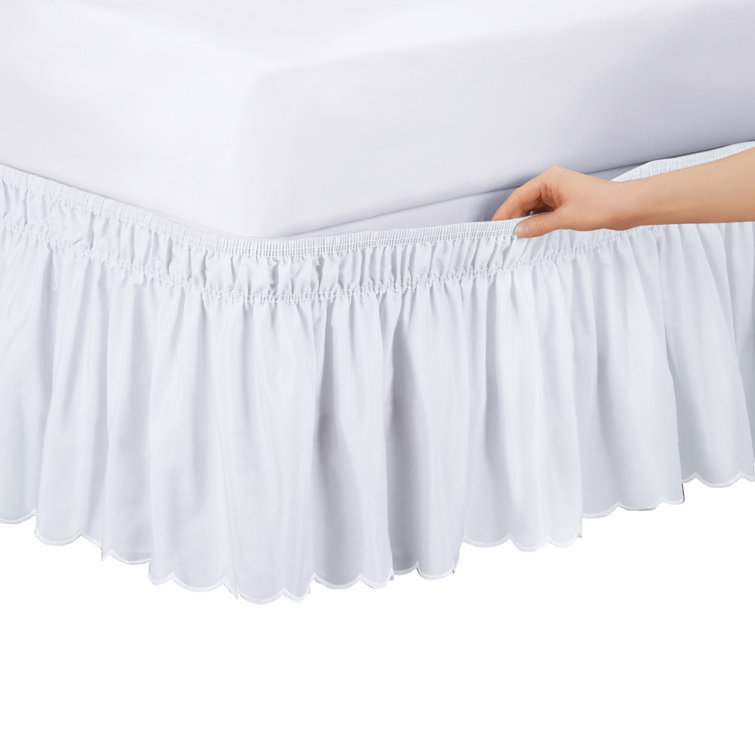 White Queen/King Scalloped Elastic Bed Wrap Around
