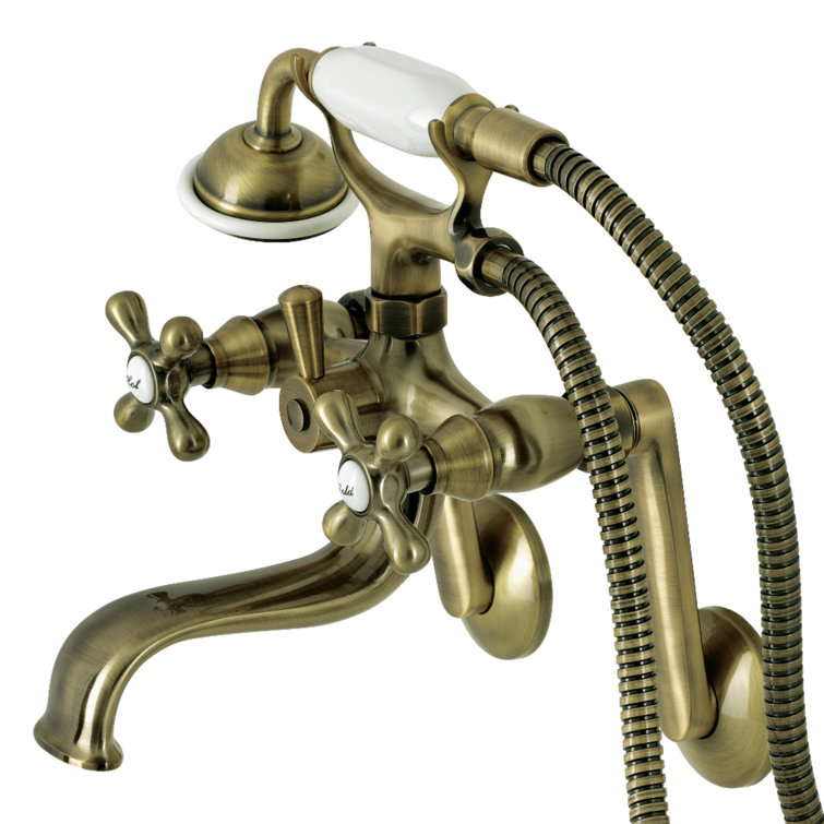 Antique Brass Wall Mount Clawfoot Tub Faucet with Hand Shower