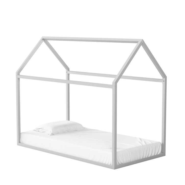 Skyler Twin Dove Gray Metal Montessori House Bed with Slats