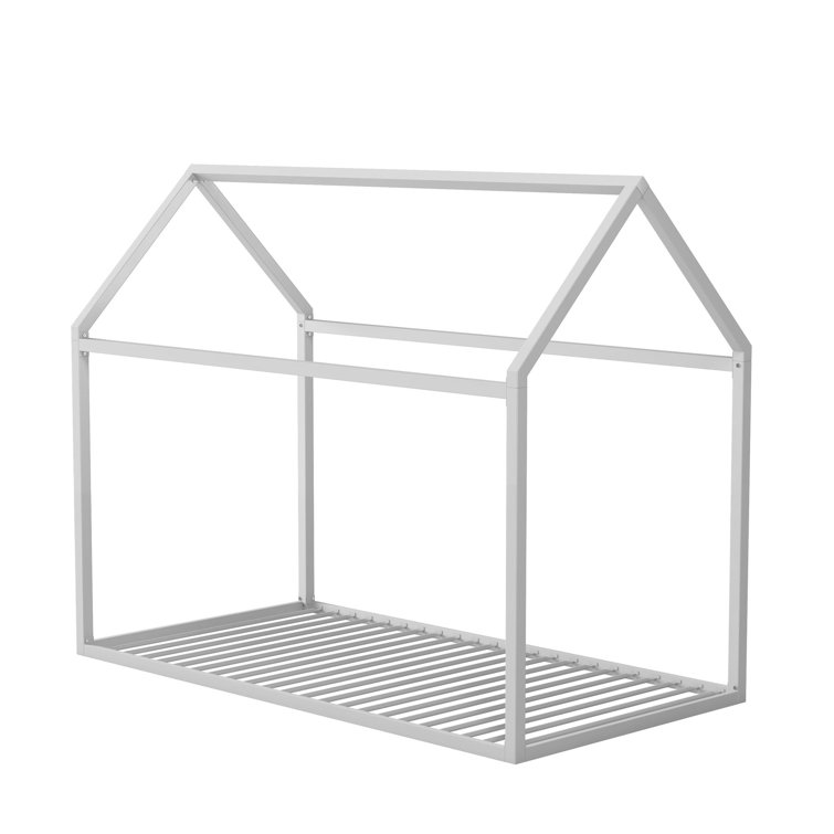Skyler Twin Dove Gray Metal Montessori House Bed with Slats