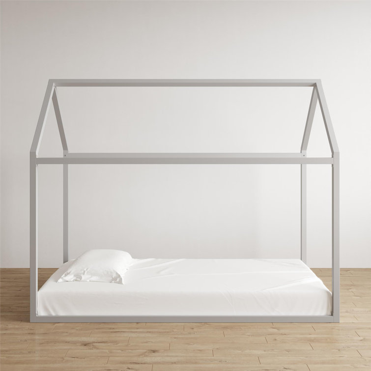Skyler Twin Dove Gray Metal Montessori House Bed with Slats