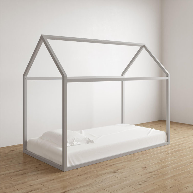 Skyler Twin Dove Gray Metal Montessori House Bed with Slats