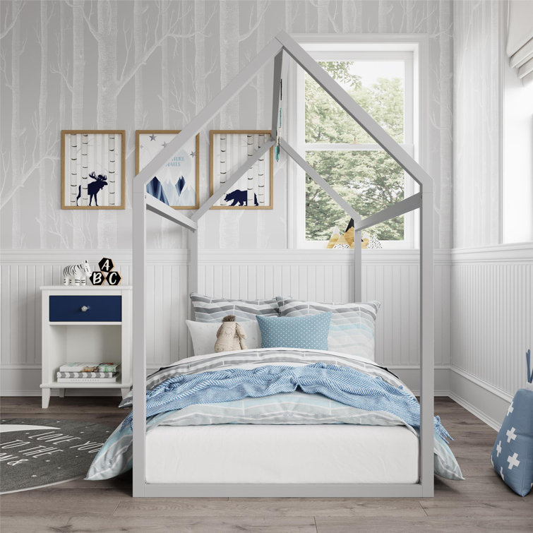 Skyler Twin Dove Gray Metal Montessori House Bed with Slats
