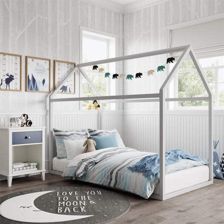 Skyler Twin Dove Gray Metal Montessori House Bed with Slats