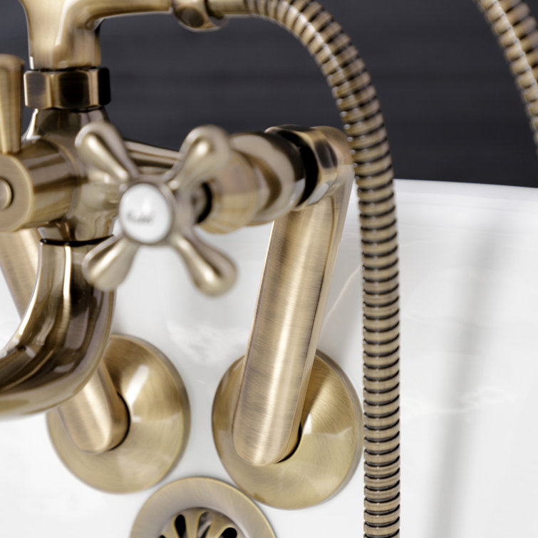 Antique Brass Wall Mount Clawfoot Tub Faucet with Hand Shower